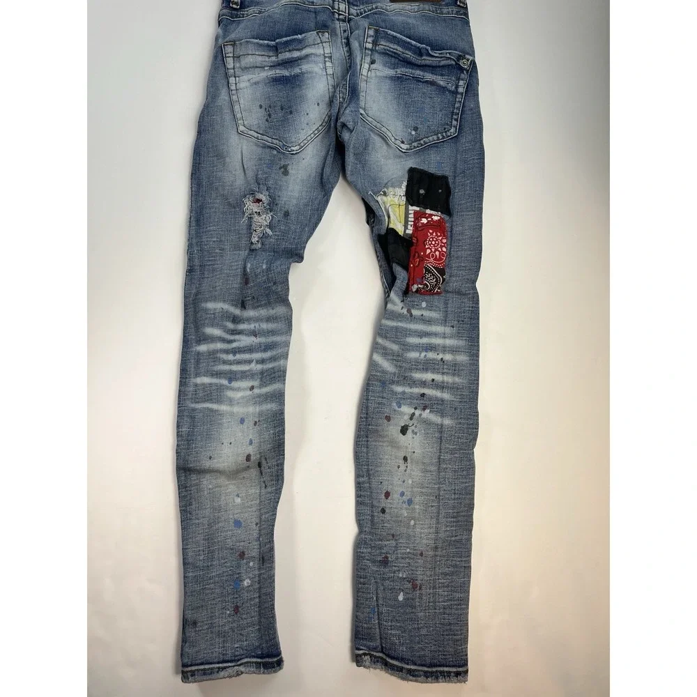 Smugglers Moon Jeans Men's 32x32 Distressed  Patches Button Fly 5 Pocket